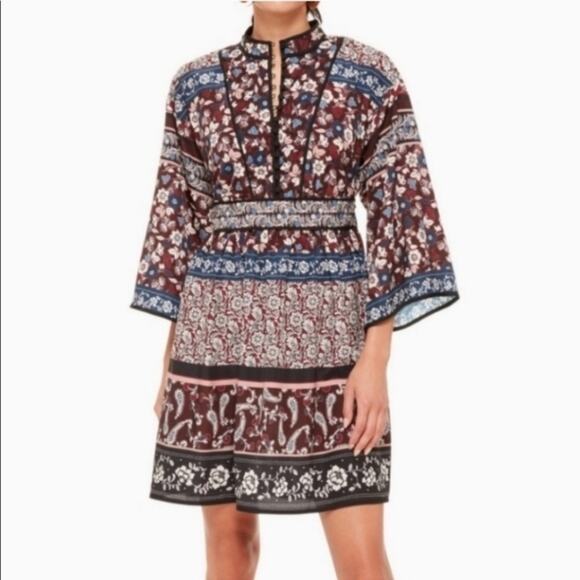 Kate Spade Patchwork Rosetta Dress size 6 Deep Russet Blue and silver studs